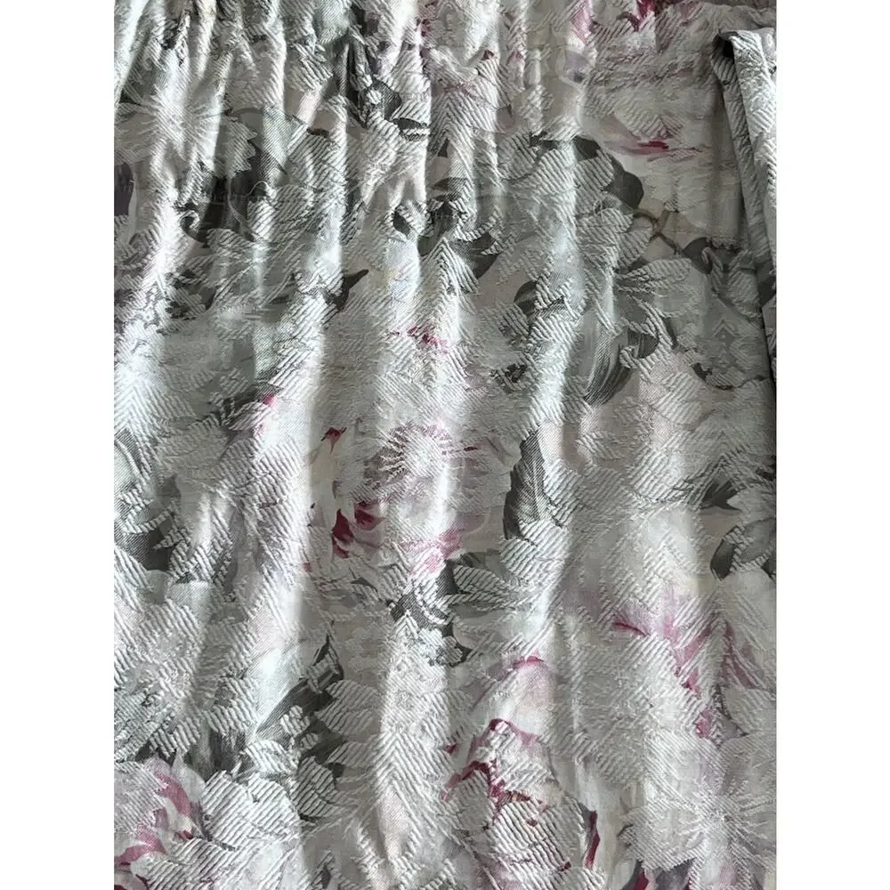 Cottage Rose Floral Jacquard Tapestry 2 Curtain Panels Lined Mint Green Pink 84
